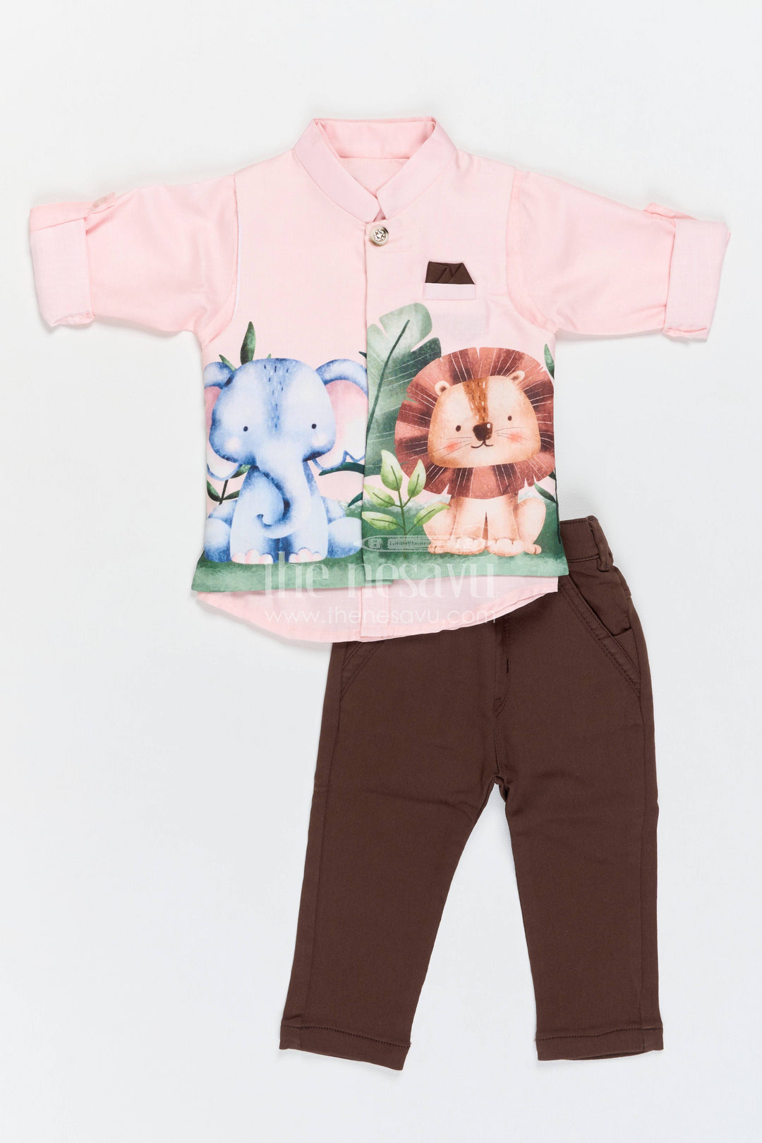 Boys Shirt and Trouser Set for Celebrations with Pink Elephant Detailing