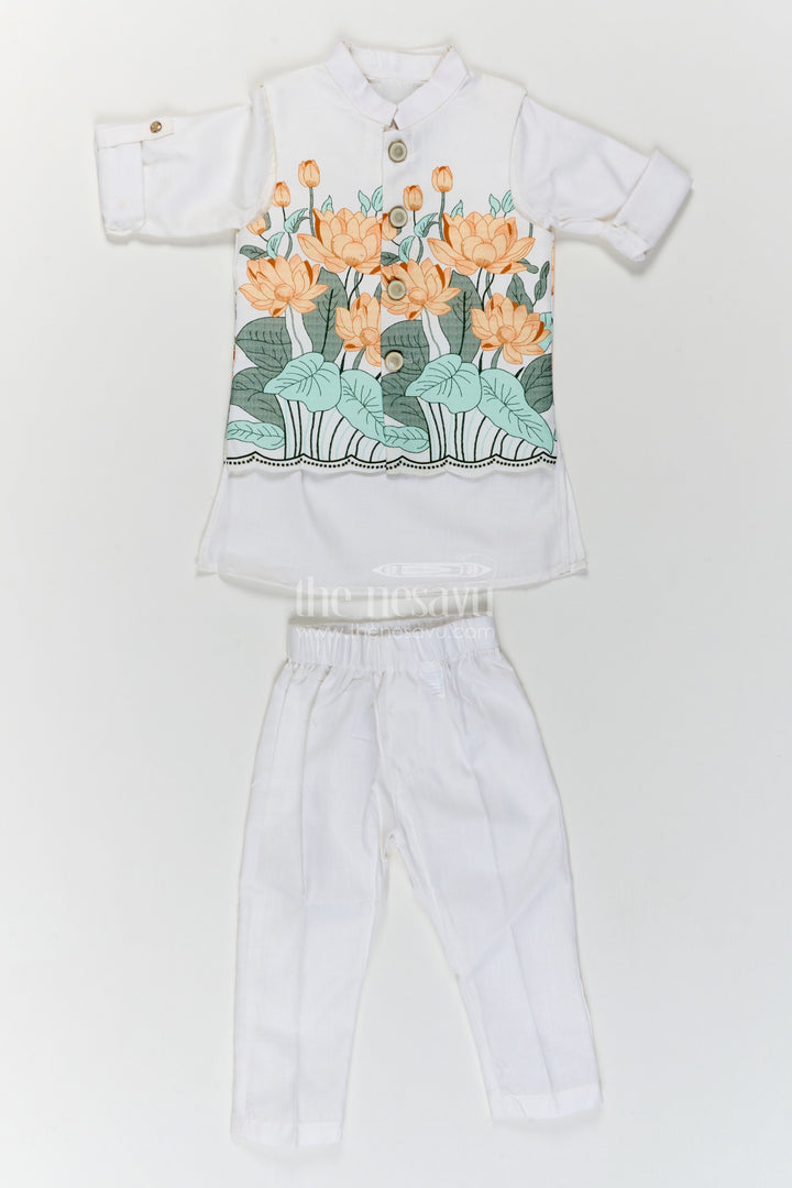 Boys Ethnic Jacket Set in Off White for Ceremony Dressing