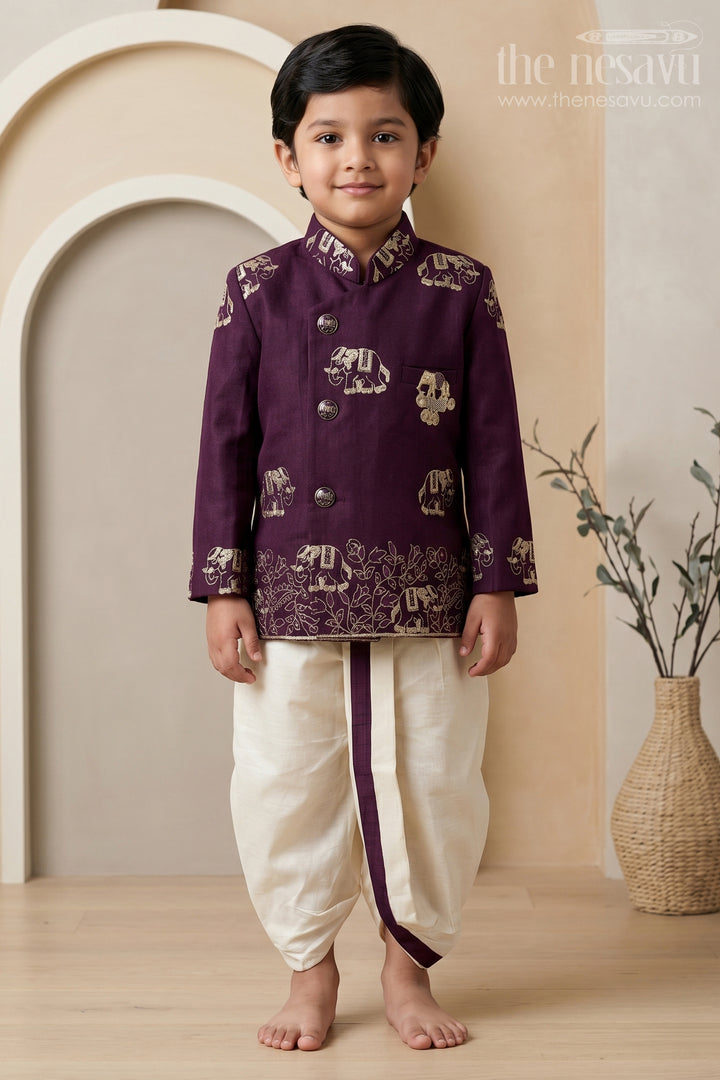 Toddler Boys Elephant Embroidery Kurta Set for Weddings