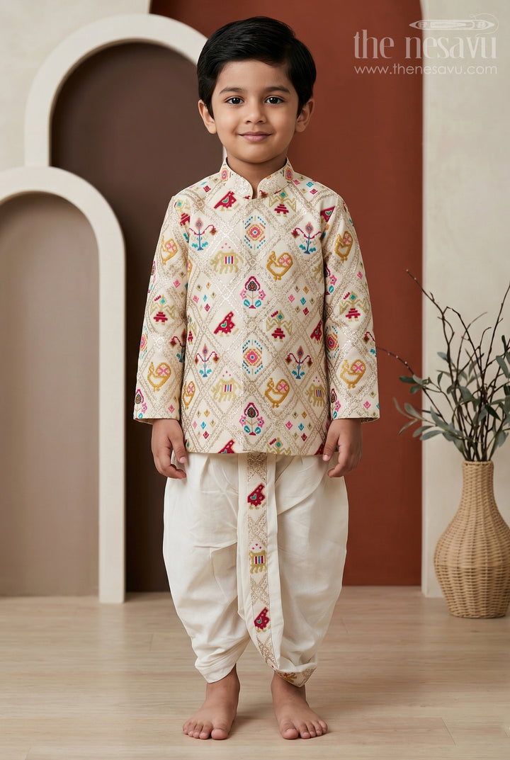 Boys Patola Print Dothi Set for Festive Cultural Celebrations