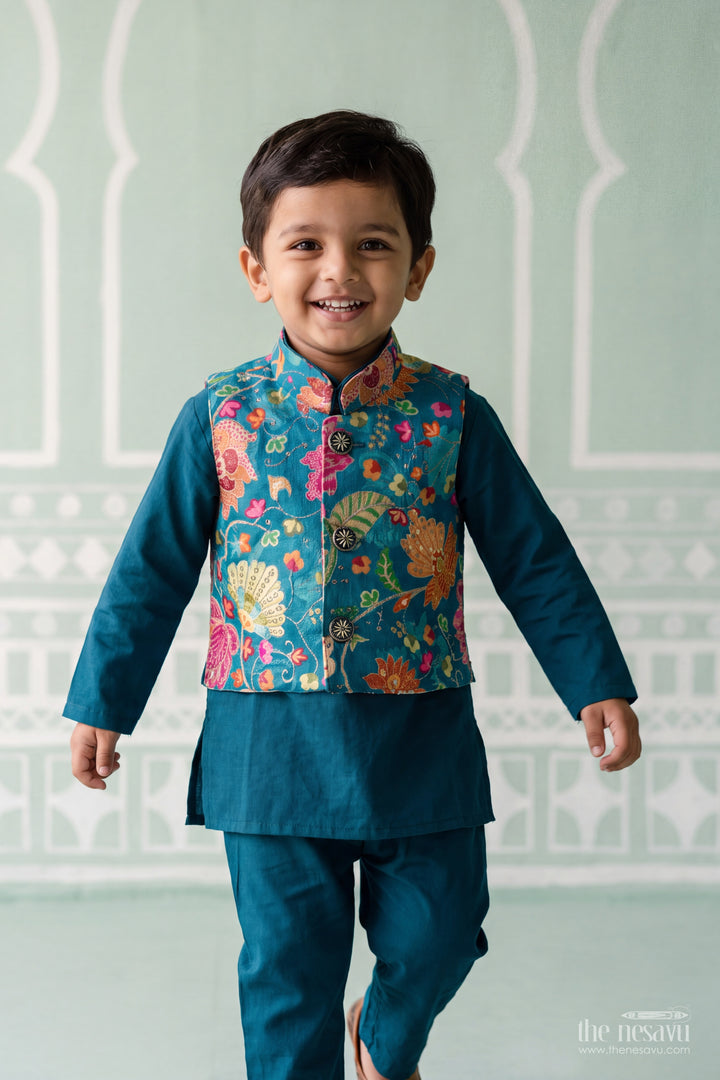 Boys Ethnic Jacket Set in Blue with an Occasion Ready Finish