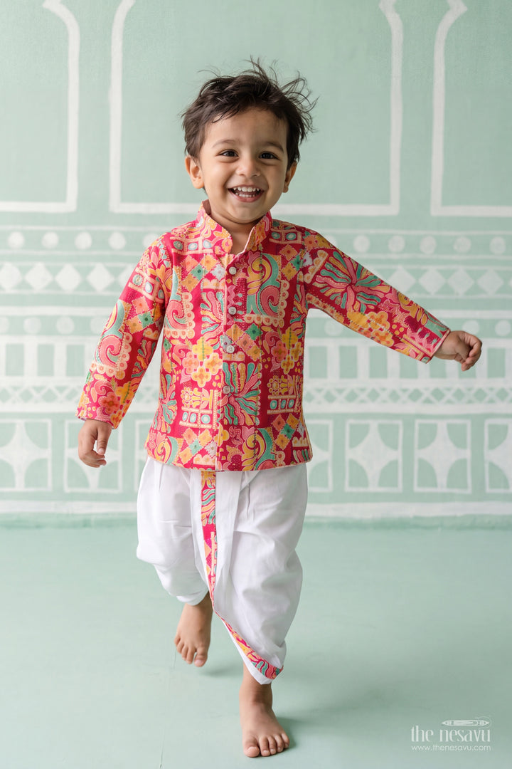Kids Ready Made Dhoti Set in Red for Celebrations and Photos