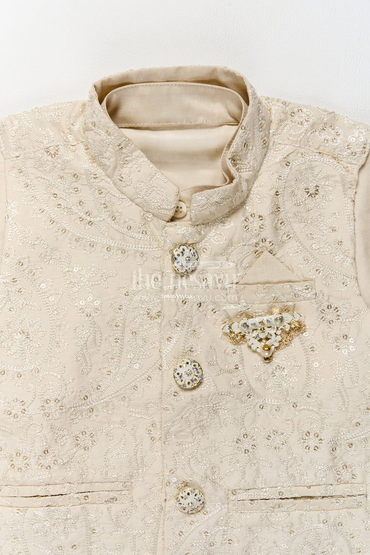 Boys Nehru Jacket Set with Thread Embroidery for Family Functions