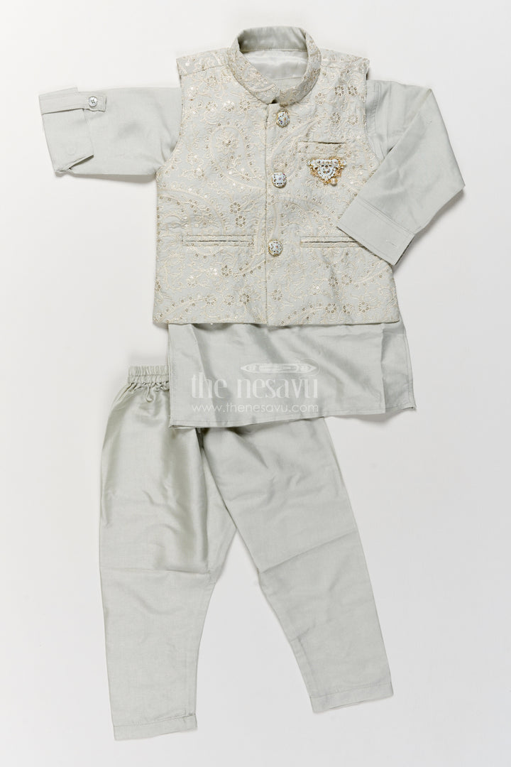 Boys Ethnic Jacket Set in Off White with an Occasion Ready Finish