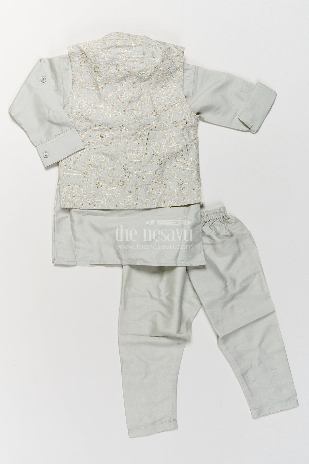 Boys Ethnic Jacket Set in Off White with an Occasion Ready Finish