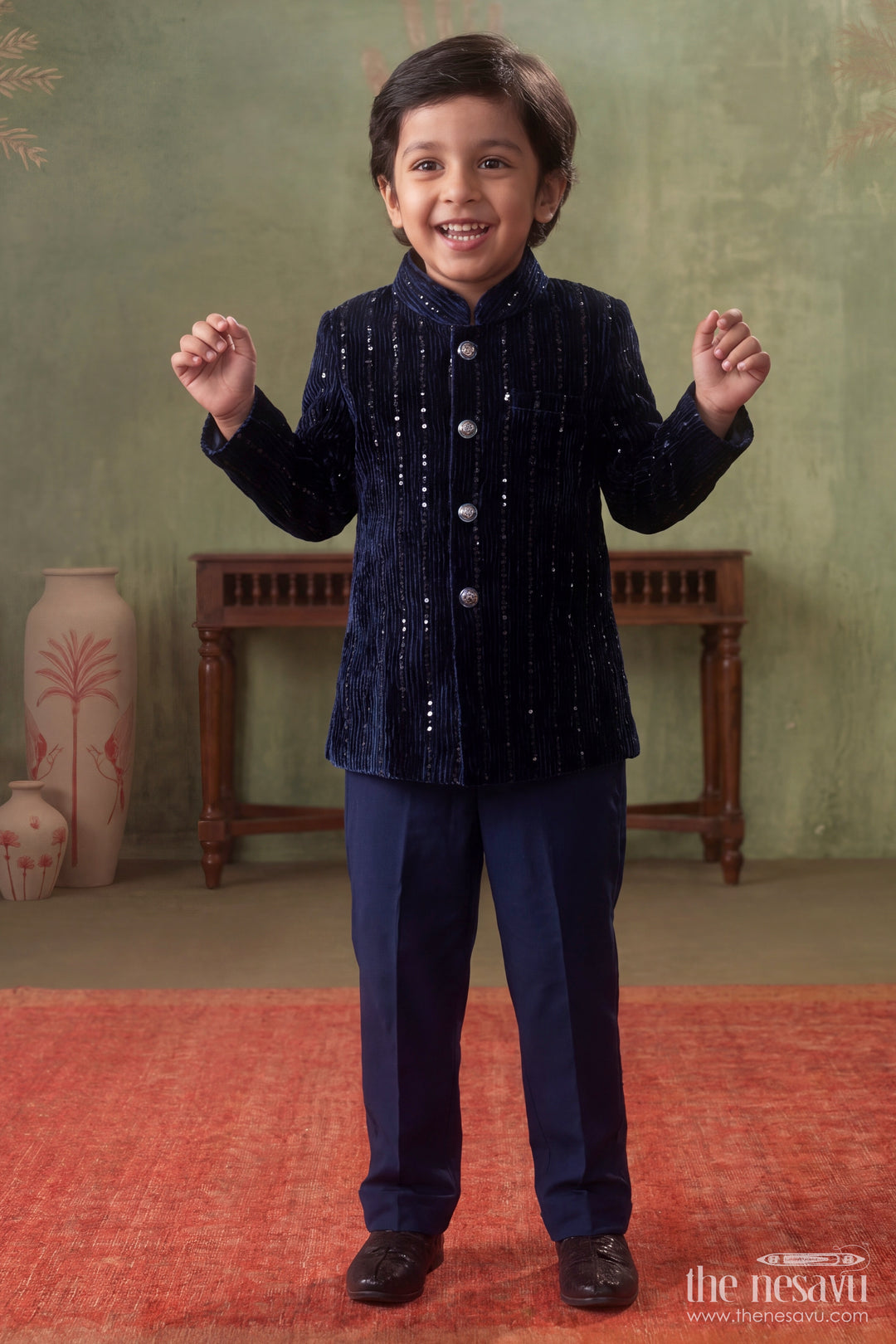 Boys Sherwani Set in Black with Smart Tailoring