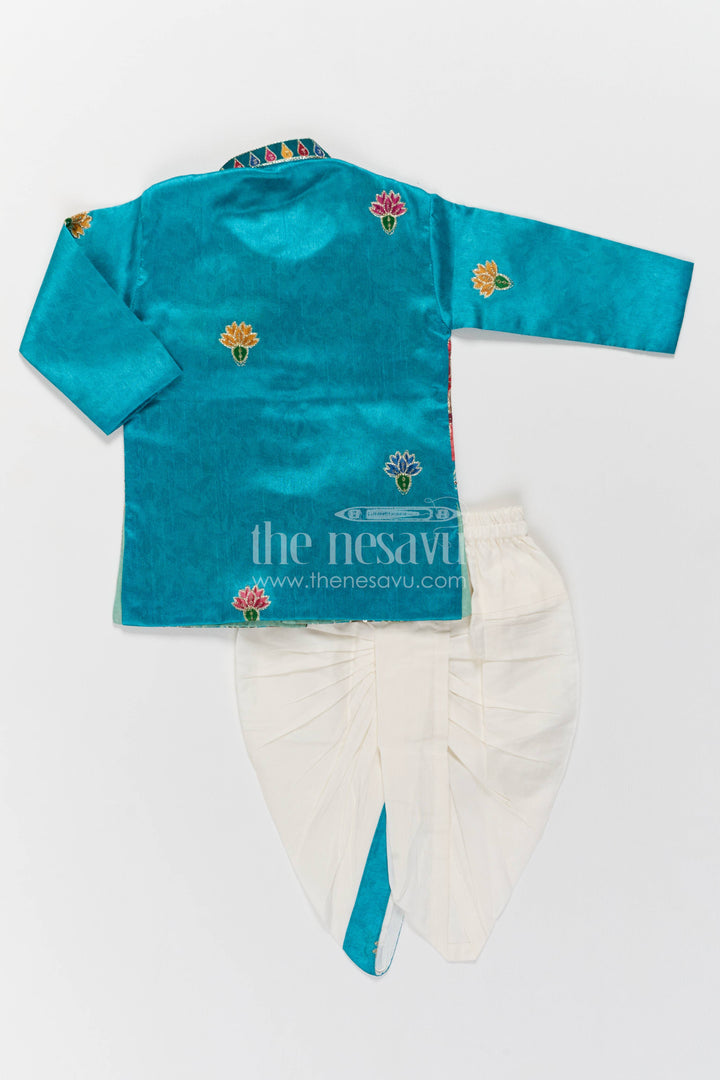Kids Ready Made Dhoti Set for Celebrations with Blue Sequin Accents