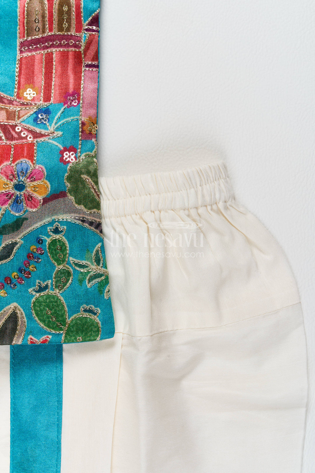 Kids Ready Made Dhoti Set for Celebrations with Blue Sequin Accents