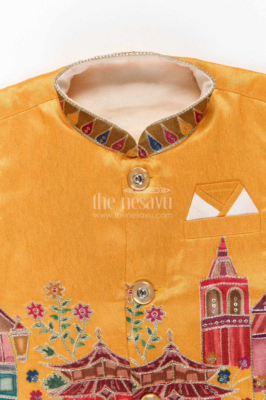 Boys Dhoti Kurta Set for Kids with Sequin Accents in Yellow