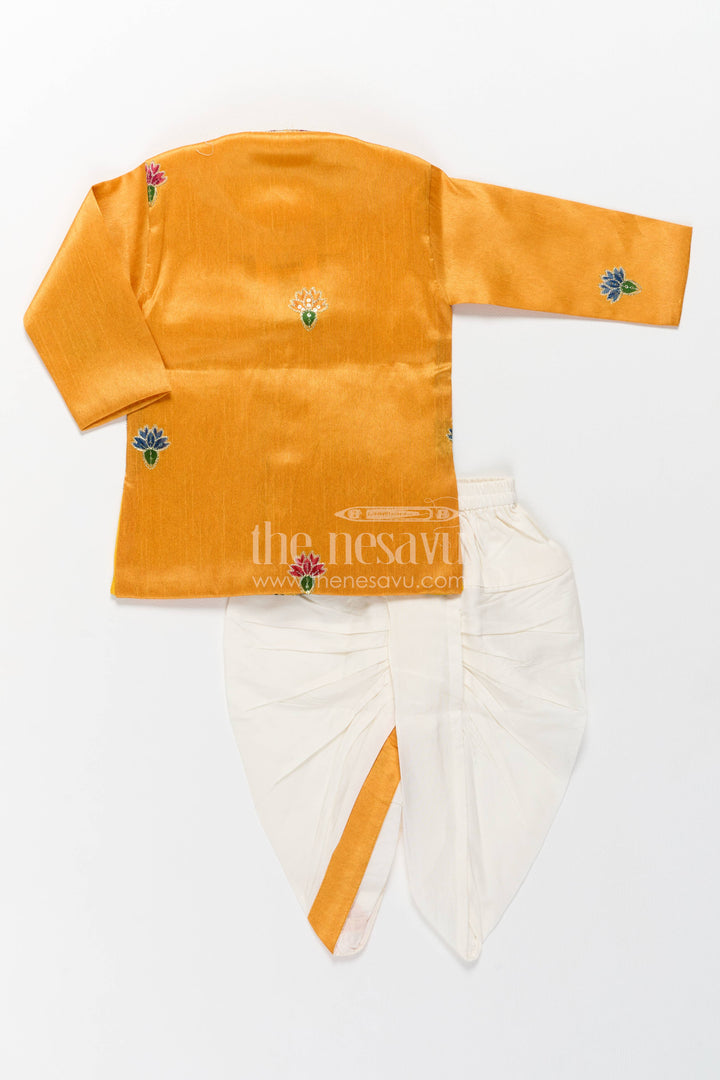 Boys Dhoti Kurta Set for Kids with Sequin Accents in Yellow