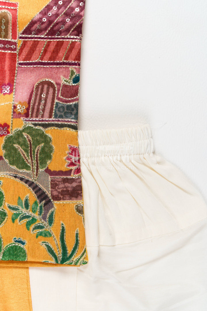 Boys Dhoti Kurta Set for Kids with Sequin Accents in Yellow