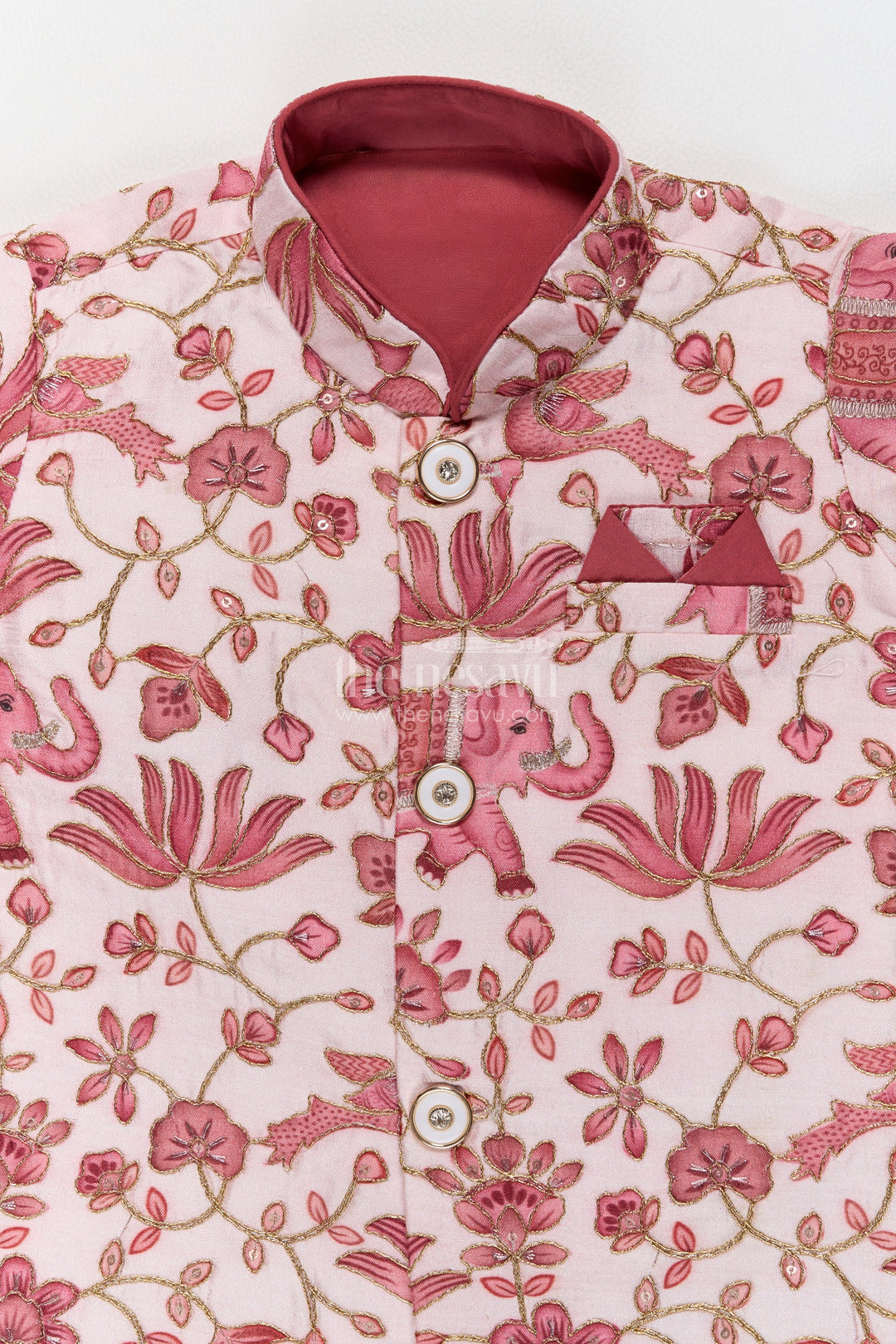 Kids Ready Made Dhoti Set with Elephant Detailing in Pink