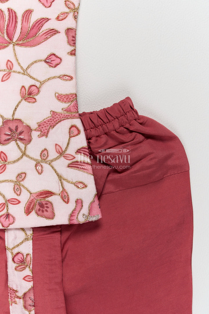 Kids Ready Made Dhoti Set with Elephant Detailing in Pink