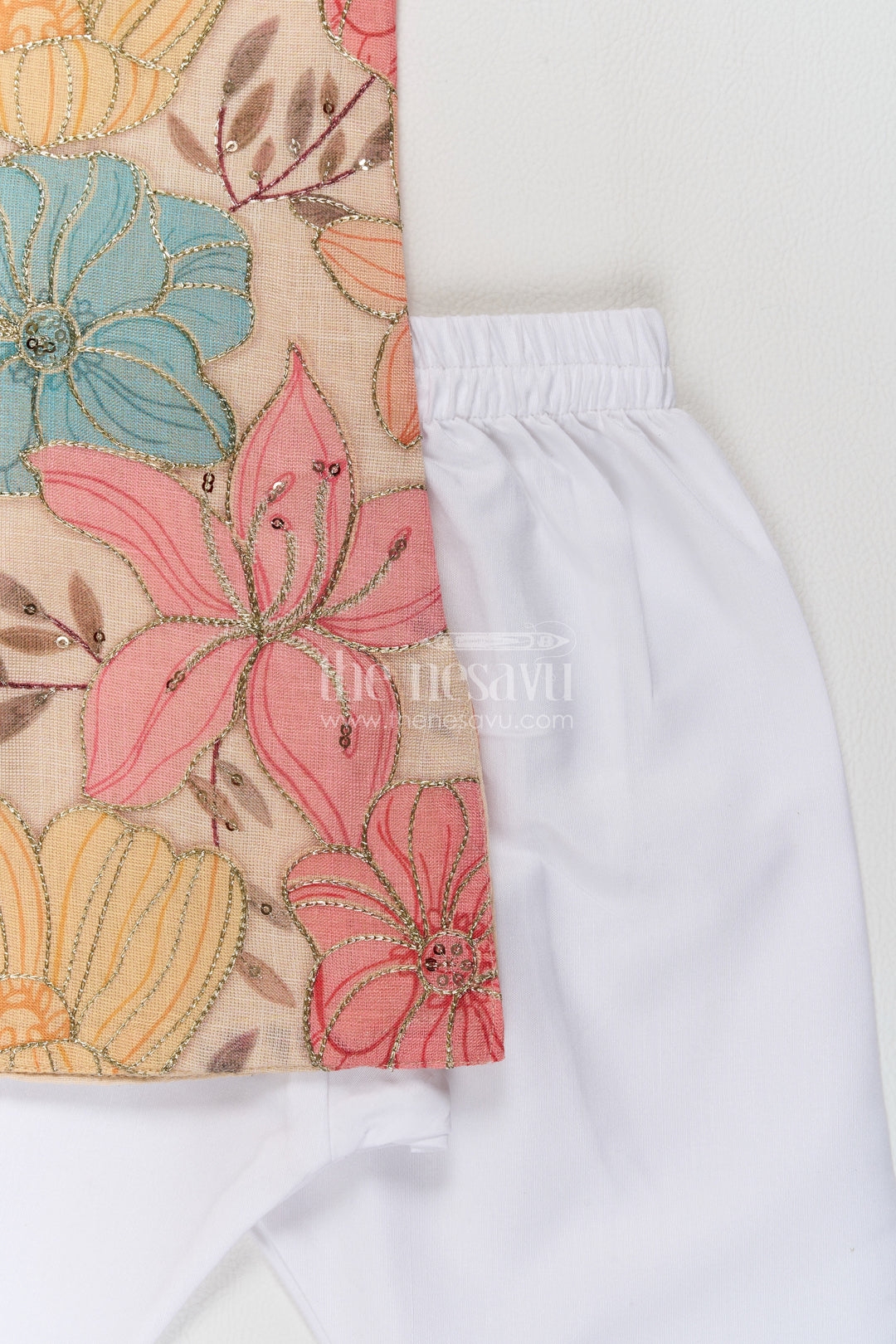Boys Multicolour Viscose Blend Silk Leaf Kurta Pajama Set