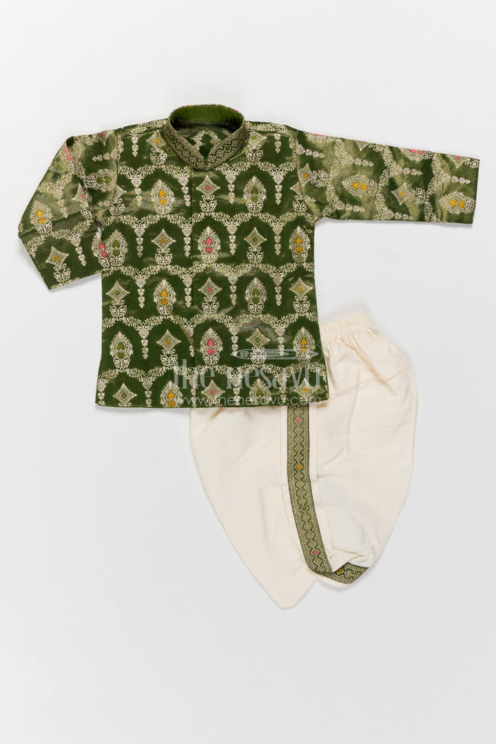 Kids Ready Made Dhoti Set for Celebrations with Green Designer Detailing