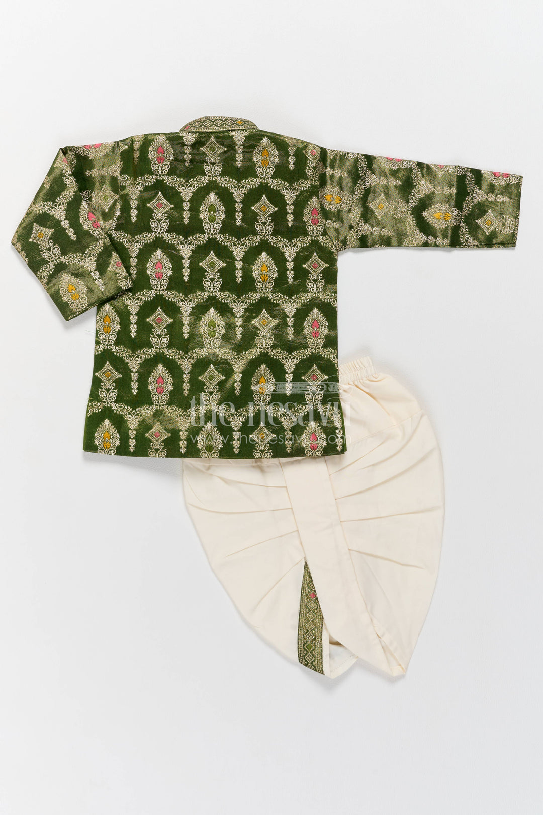 Kids Ready Made Dhoti Set for Celebrations with Green Designer Detailing
