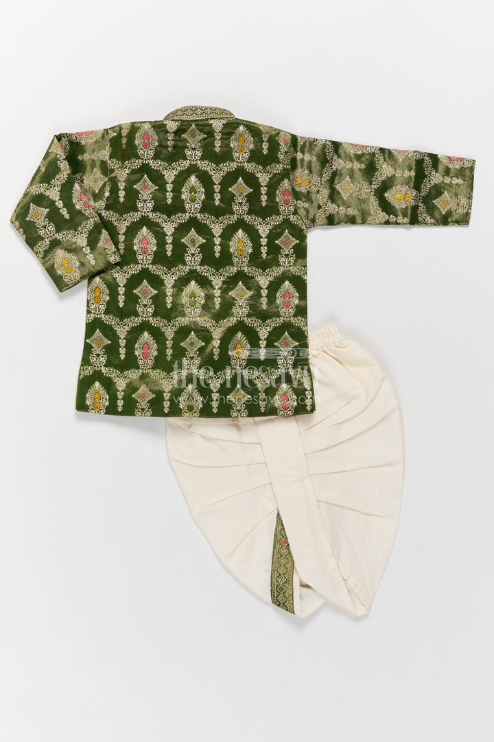 Kids Ready Made Dhoti Set for Celebrations with Green Designer Detailing
