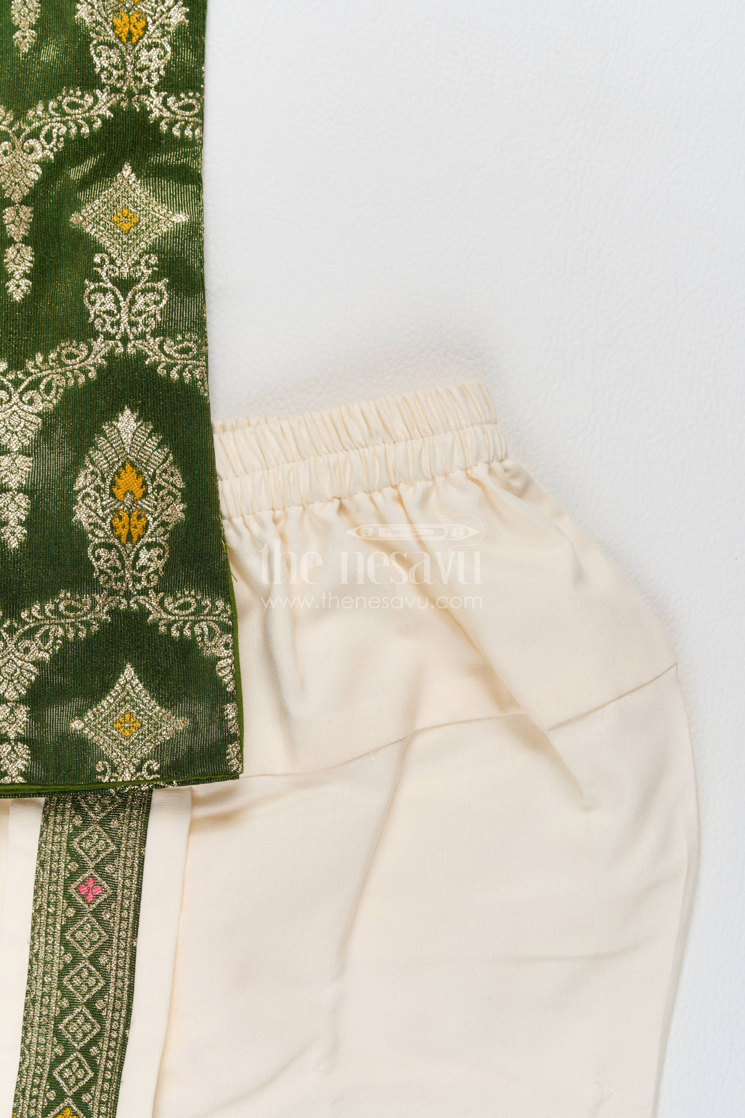Kids Ready Made Dhoti Set for Celebrations with Green Designer Detailing