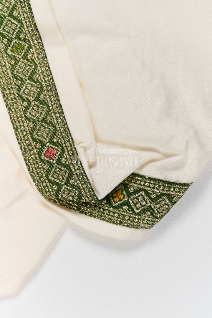 Kids Ready Made Dhoti Set for Celebrations with Green Designer Detailing