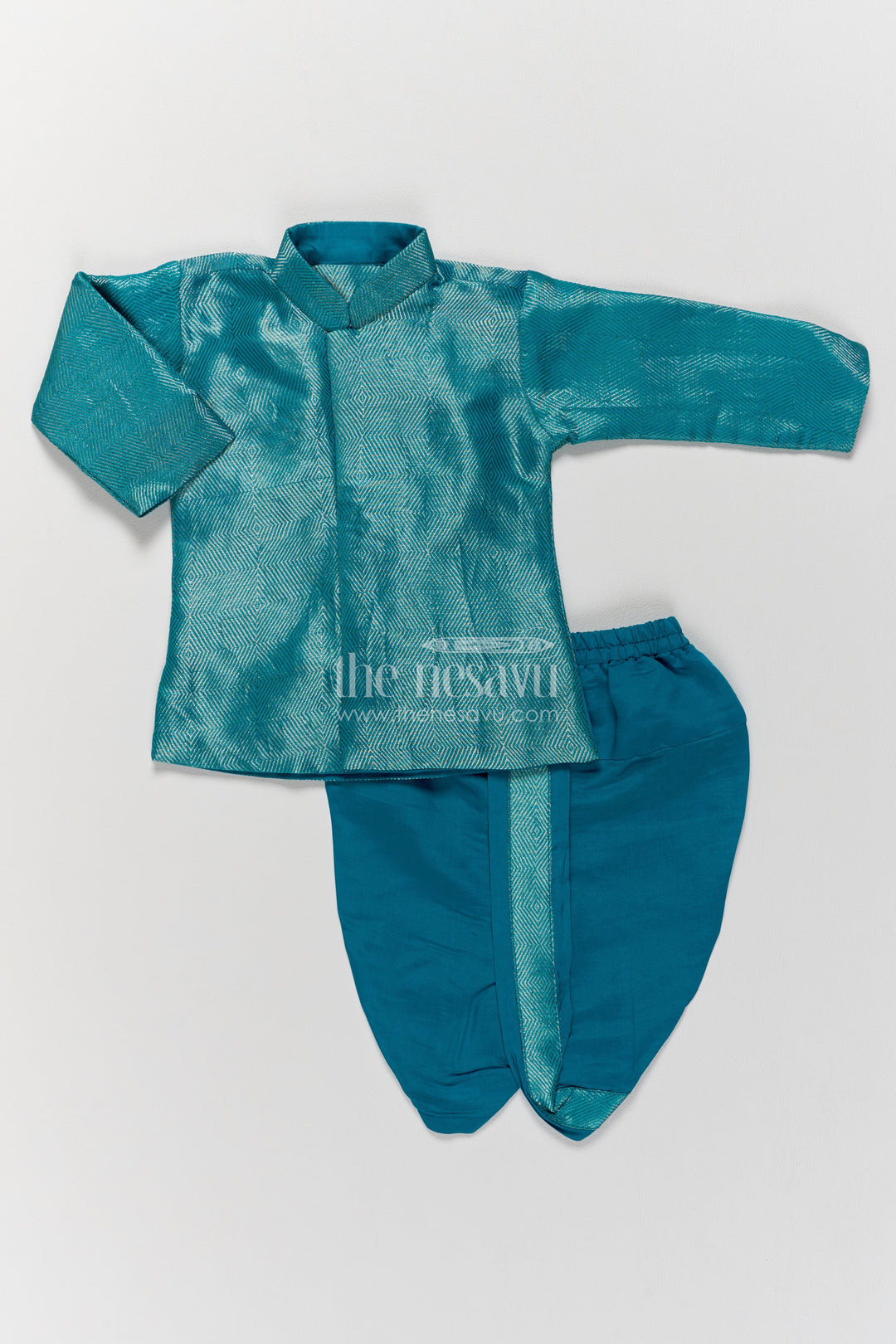 Boys Dhoti Kurta Set with Woven Texture for Family Functions