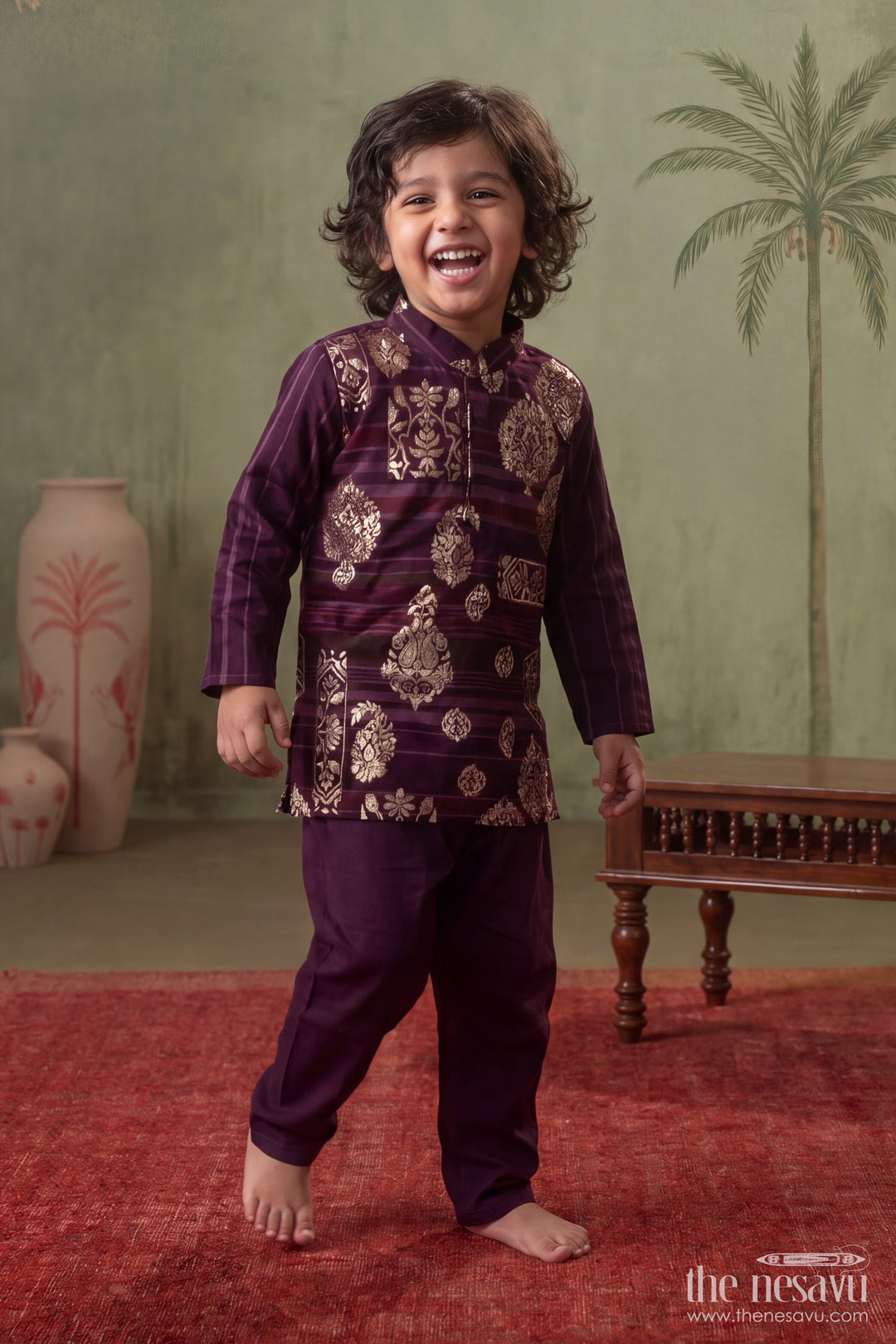 Kurta Pajama for Boys with Woven Texture for Festive Occasions