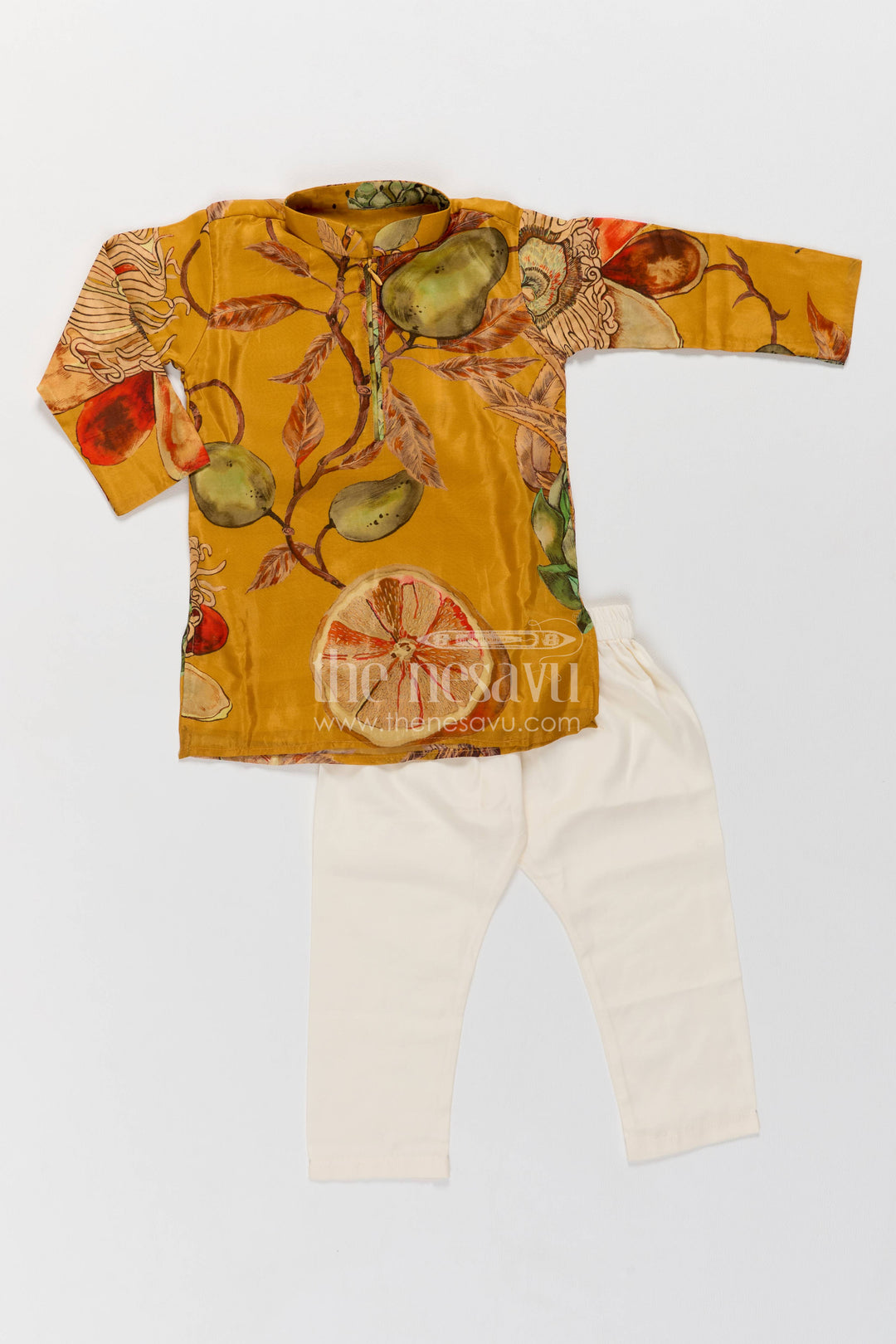 Boys Kurta Pajama Set with Designer Detailing in Yellow