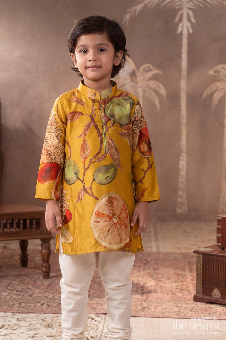 Boys Kurta Pajama Set with Designer Detailing in Yellow