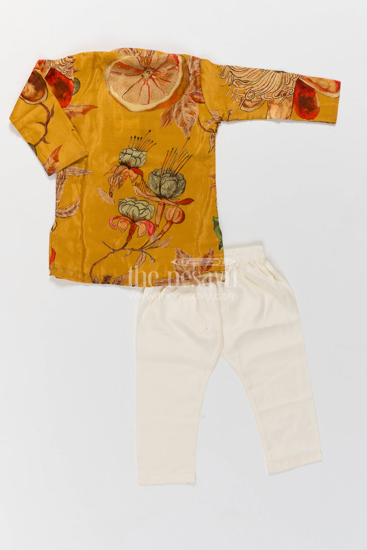 Boys Kurta Pajama Set with Designer Detailing in Yellow