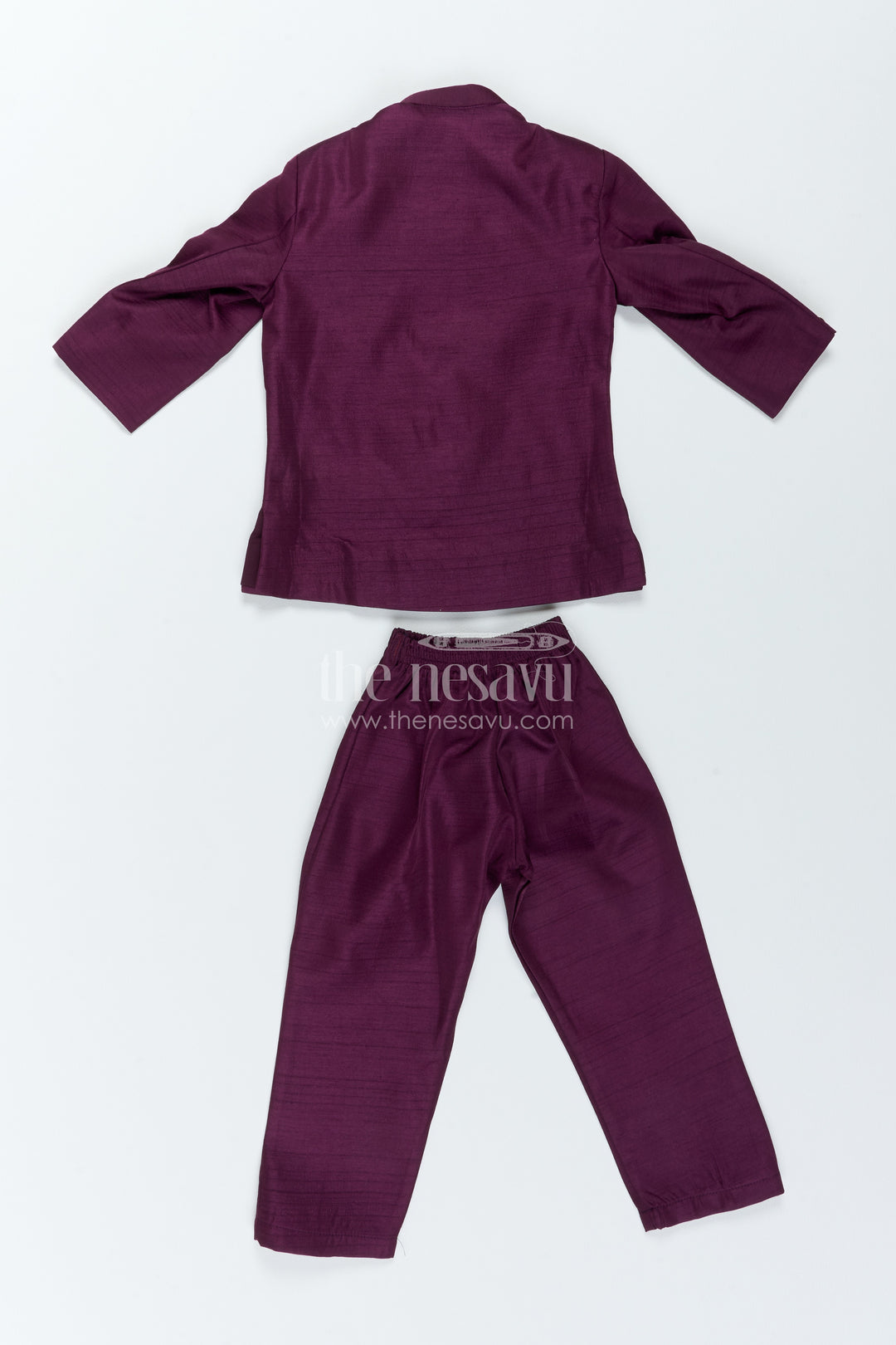 Boys Sherwani Set in Purple with Floral Detailing for Family Functions