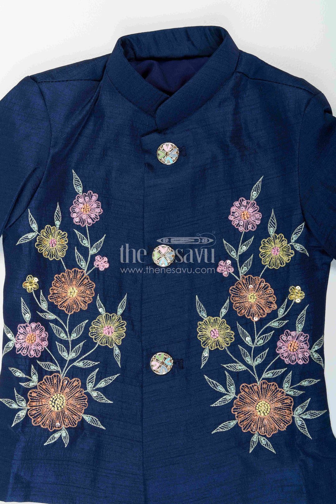 Boys Sherwani Set for Celebrations with Blue Floral Detailing