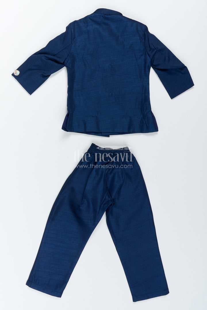 Boys Sherwani Set for Celebrations with Blue Floral Detailing