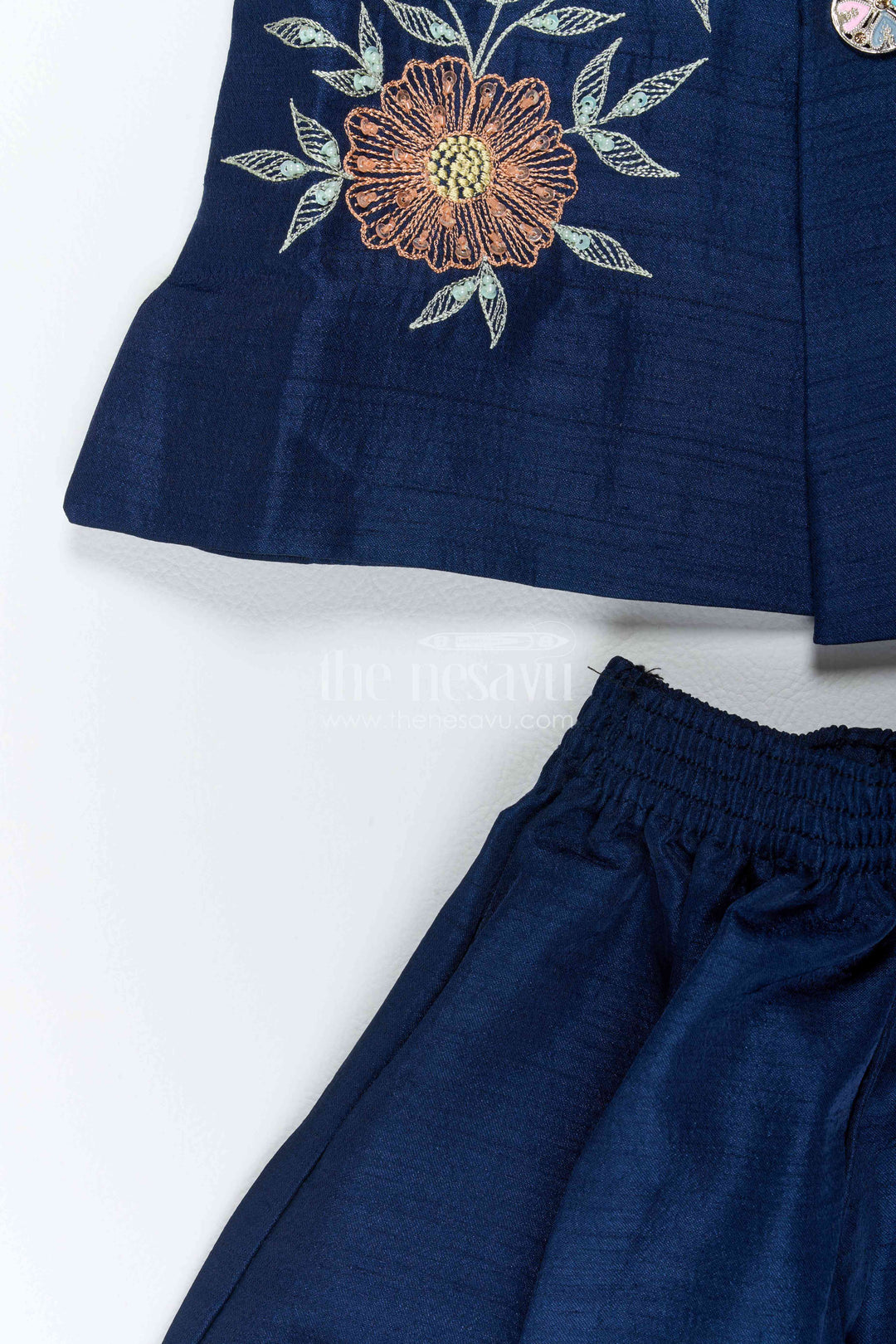 Boys Sherwani Set for Celebrations with Blue Floral Detailing