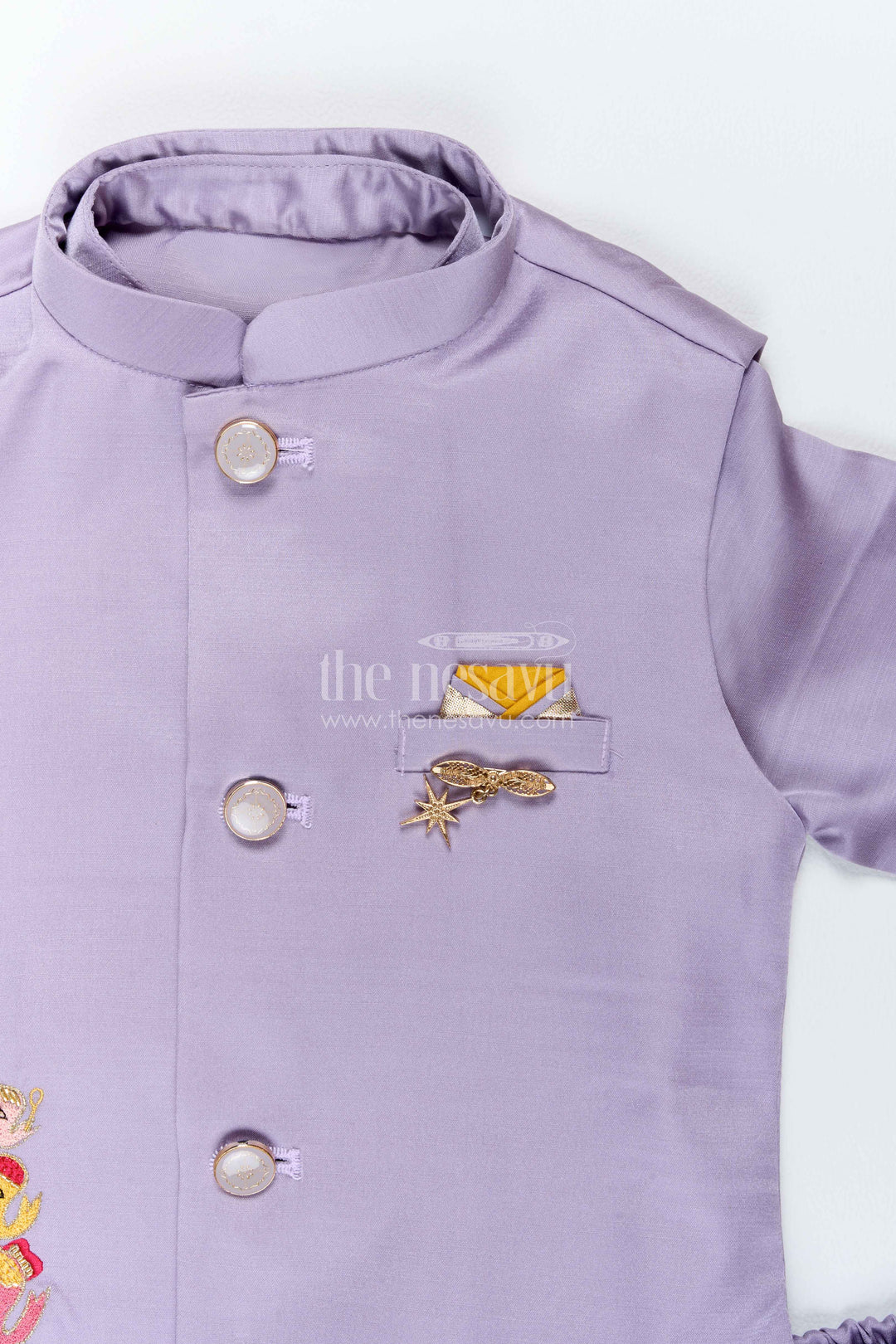 Boys Ethnic Jacket Set with Elephant Detailing in Purple