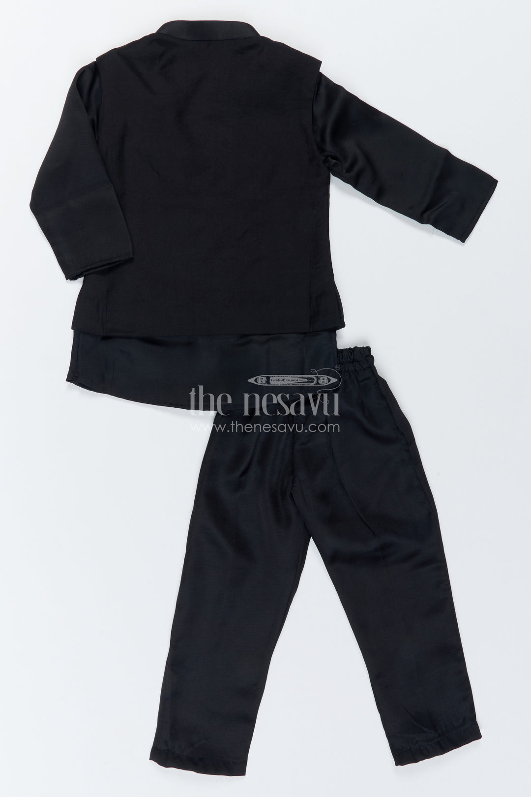 Boys Ethnic Jacket Set for Kids with Elephant Detailing in Black