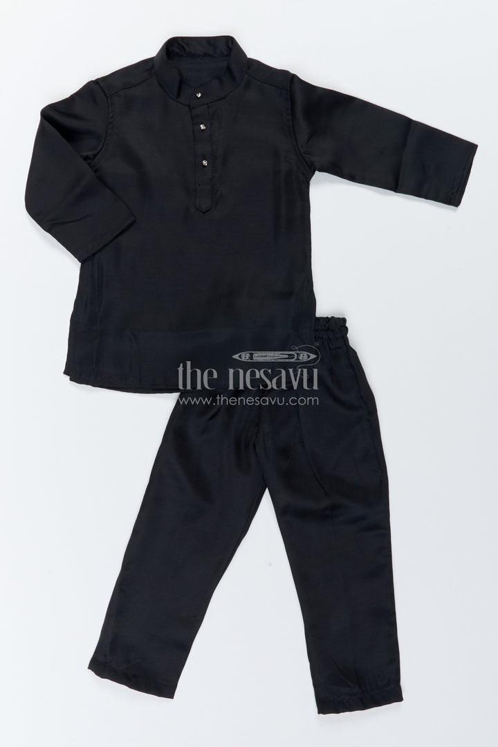 Boys Ethnic Jacket Set for Kids with Elephant Detailing in Black