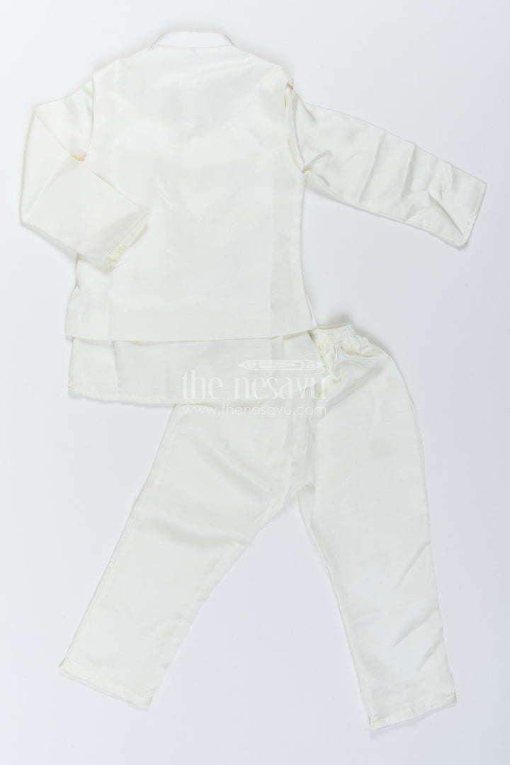 Boys Ethnic Jacket Set with Floral Detailing in Half White