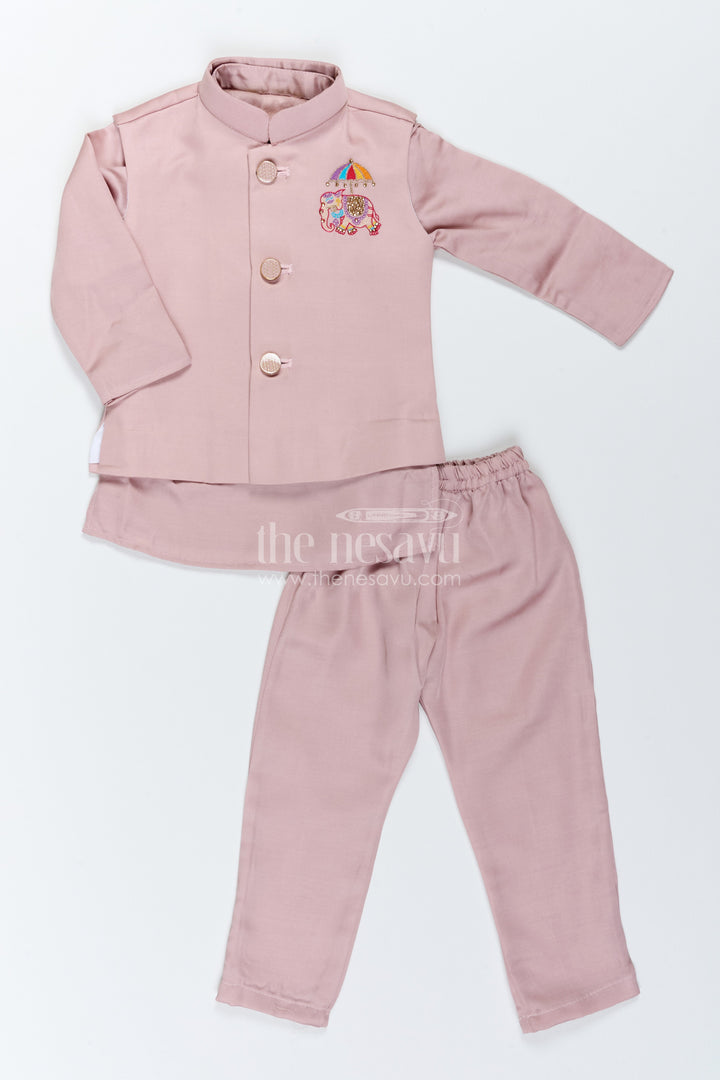 Boys Nehru Jacket Set for Celebrations with Purple Elephant Detailing