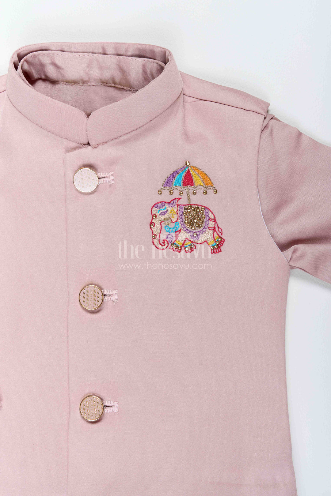 Boys Nehru Jacket Set for Celebrations with Purple Elephant Detailing