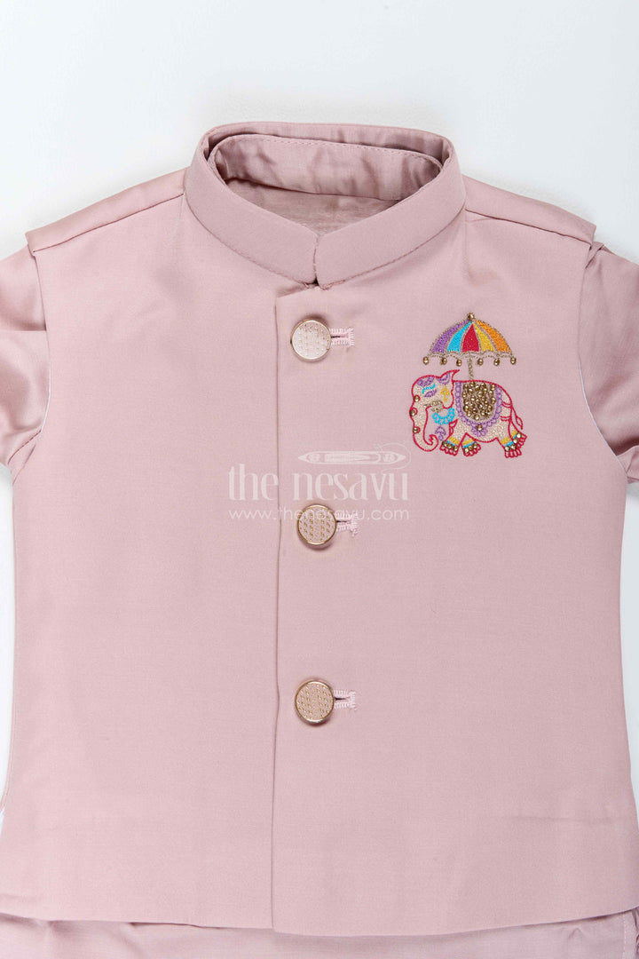 Boys Nehru Jacket Set for Celebrations with Purple Elephant Detailing