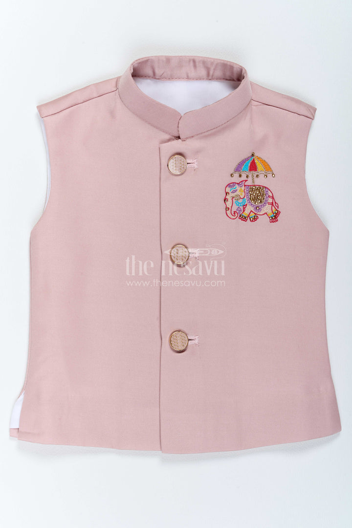 Boys Nehru Jacket Set for Celebrations with Purple Elephant Detailing