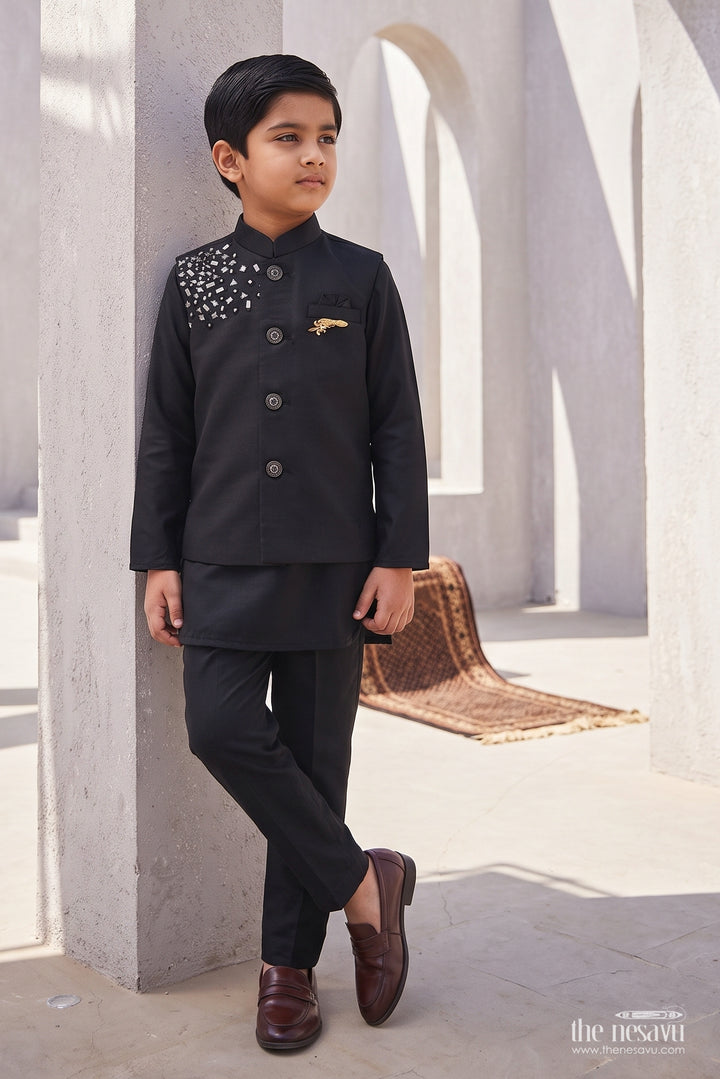 Boys Ethnic Jacket Set with Black Stone Work for Special Occasions
