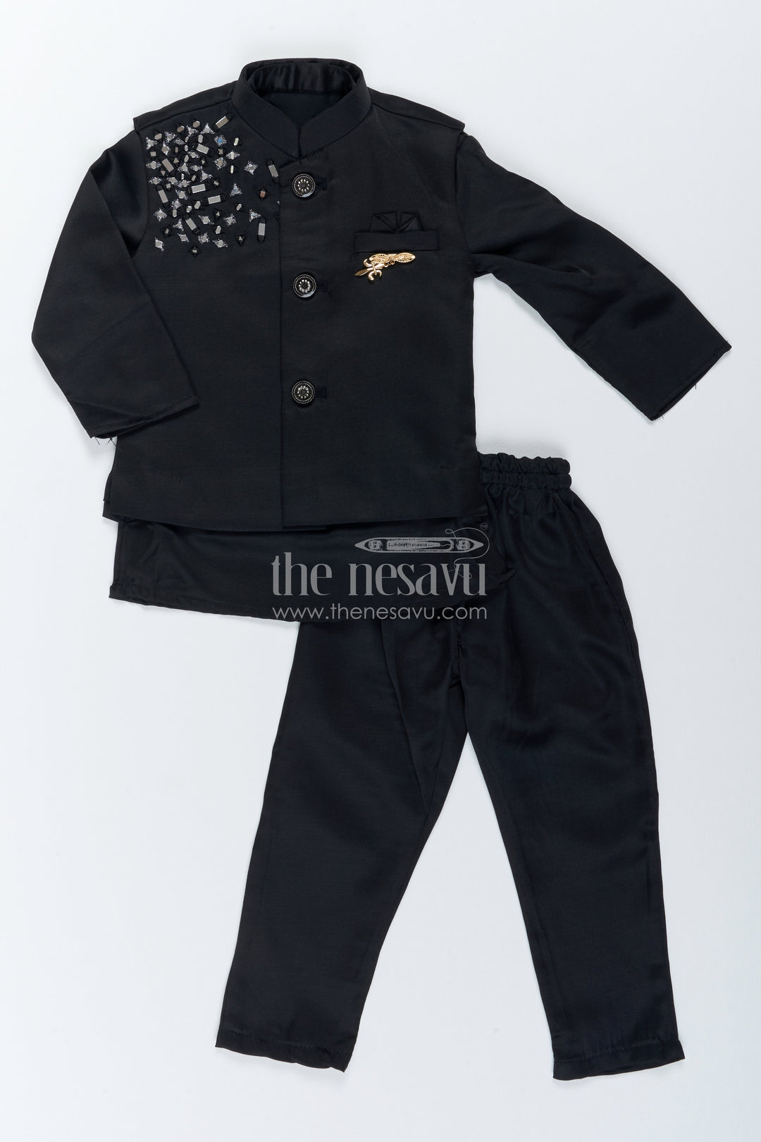 Boys Ethnic Jacket Set with Black Stone Work for Special Occasions