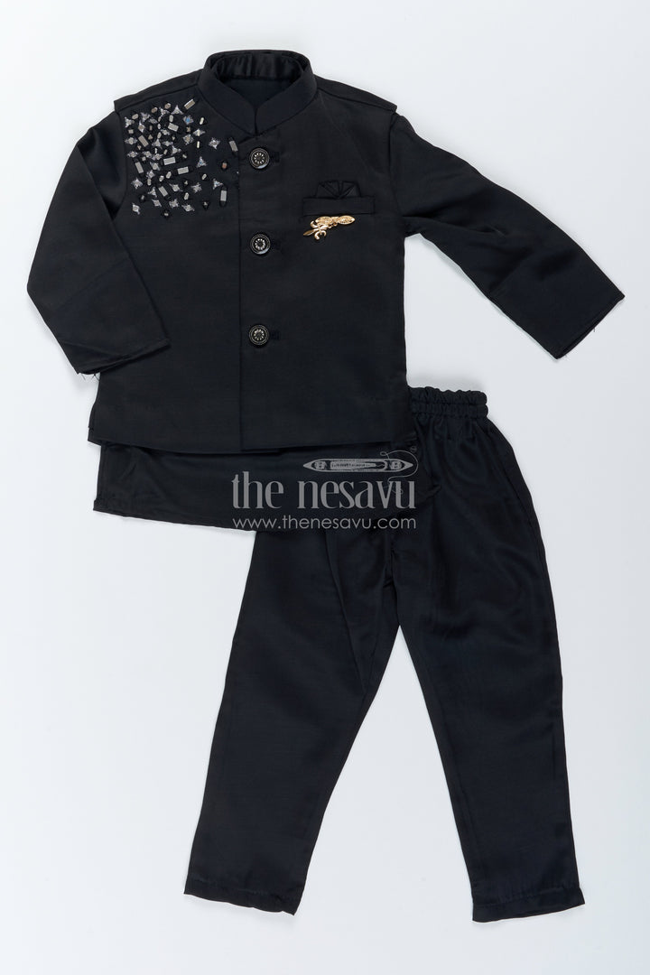 Boys Ethnic Jacket Set with Black Stone Work for Special Occasions