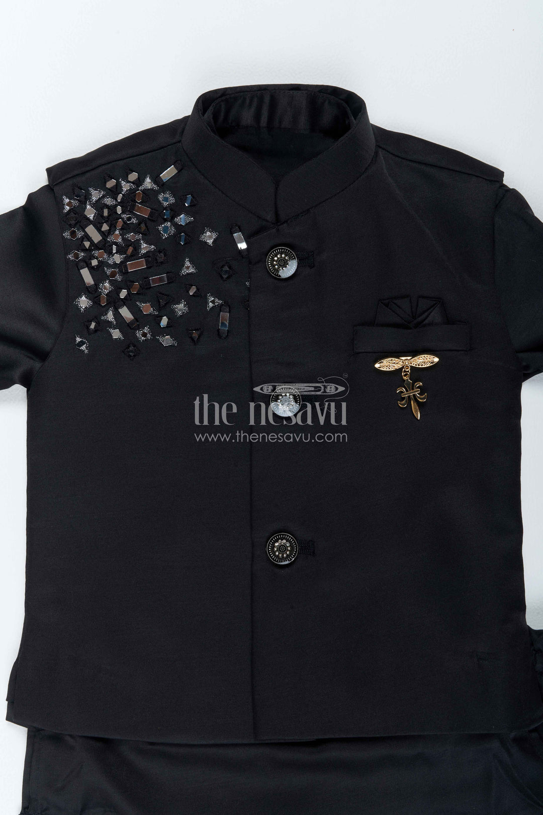 Boys Ethnic Jacket Set with Black Stone Work for Special Occasions
