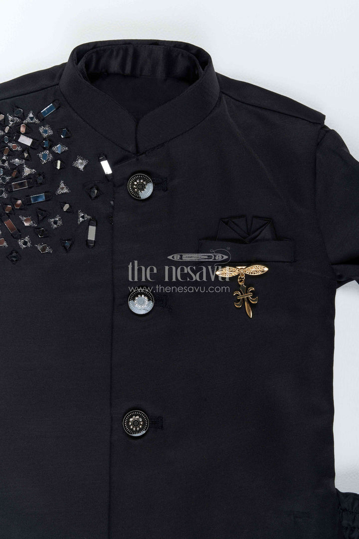 Boys Ethnic Jacket Set with Black Stone Work for Special Occasions