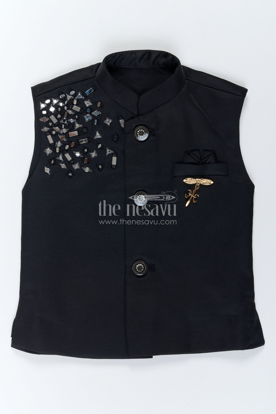 Boys Ethnic Jacket Set with Black Stone Work for Special Occasions