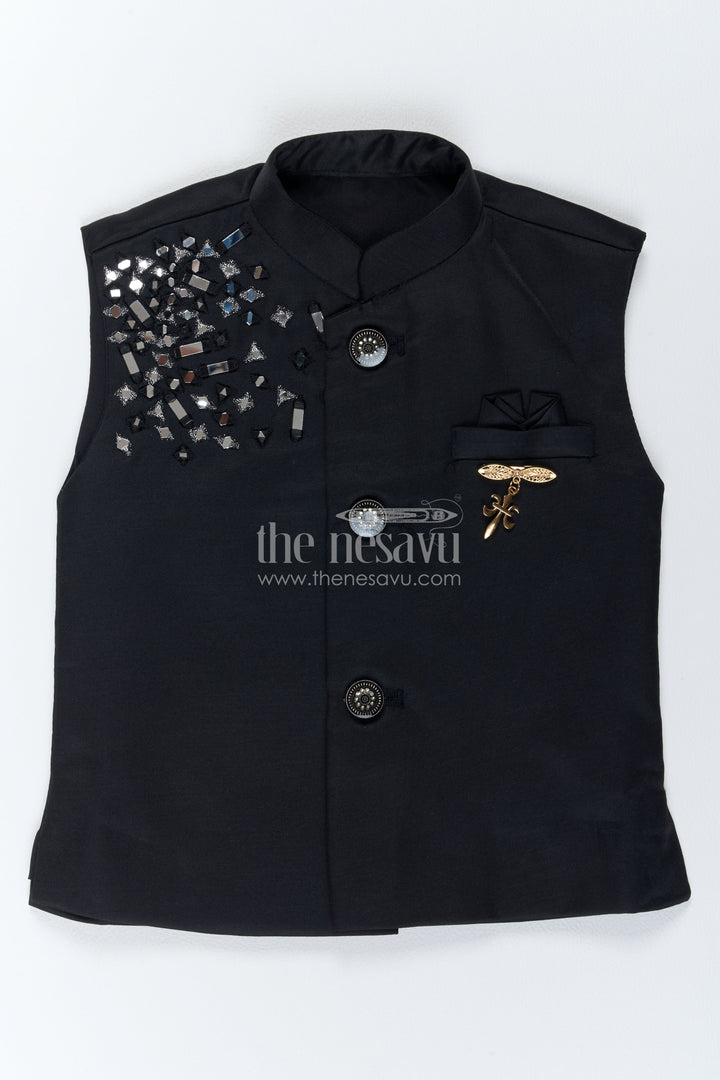 Boys Ethnic Jacket Set with Black Stone Work for Special Occasions