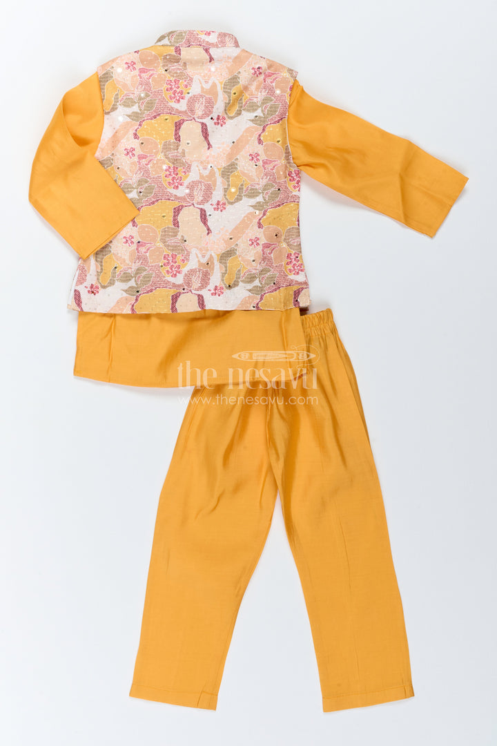 Kids Ready Made Dhoti Set with Floral Detailing in Yellow
