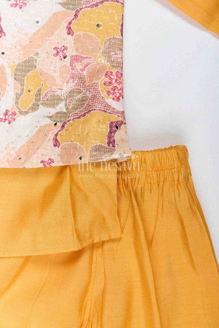 Kids Ready Made Dhoti Set with Floral Detailing in Yellow