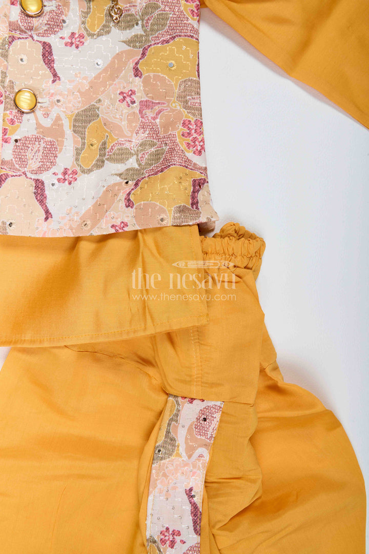 Kids Ready Made Dhoti Set with Floral Detailing in Yellow